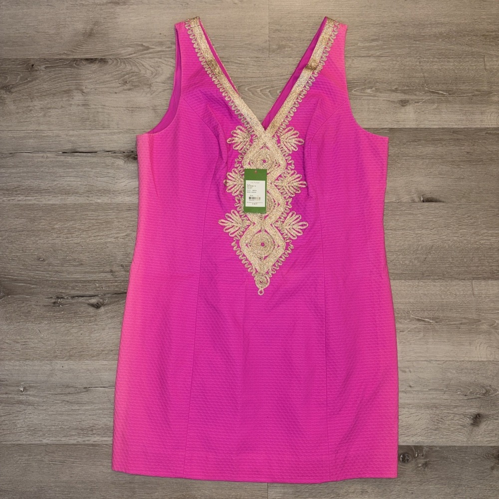 Lilly Pulitzer Junie Shift Dress Size 16 Berry Sangria Pink With Gold Lace NWT